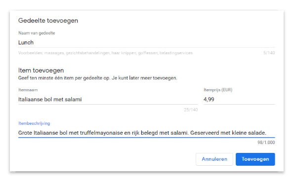 Producten toevoegen via Google Mijn Bedrijf