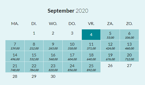Prijzen in de kalender
